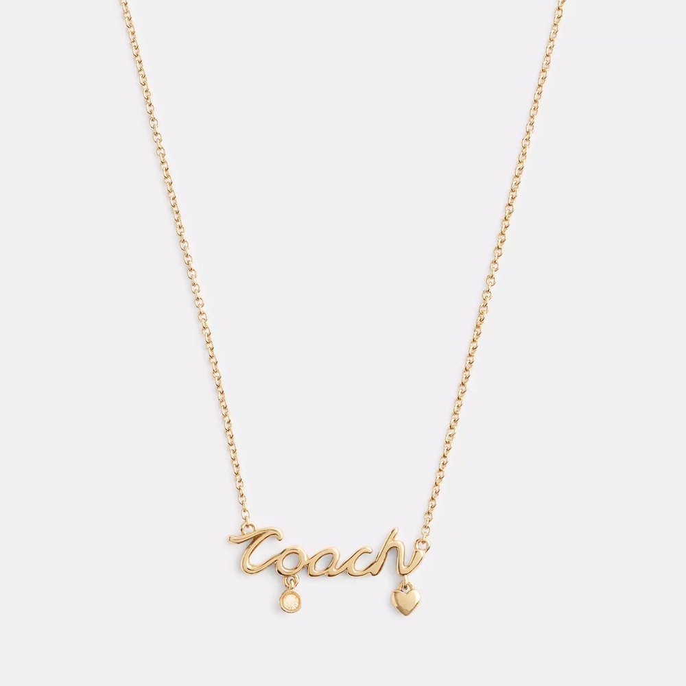 NWT Coach Script Heart Necklace in Gold Tone - Picture 4 of 4